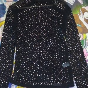 Black mesh rhinestone blouse